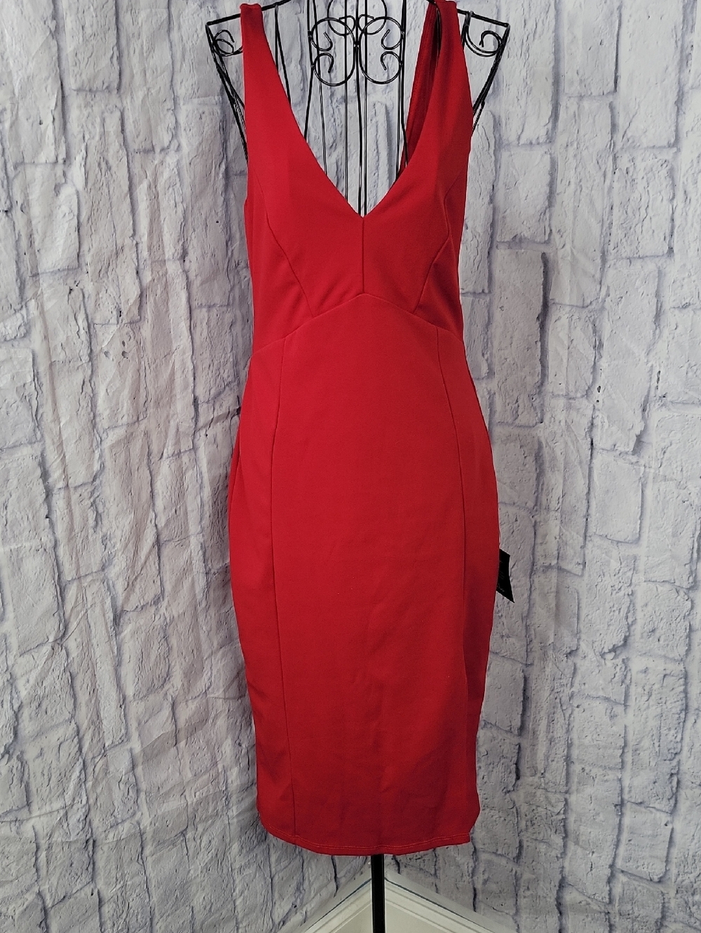Lulus Red Bodycon Midi Dress Deep V Cocktail Party Dress Large NWT